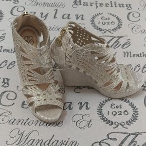 Daisy Fuentes Glittery Gold Wedges Size 6.5